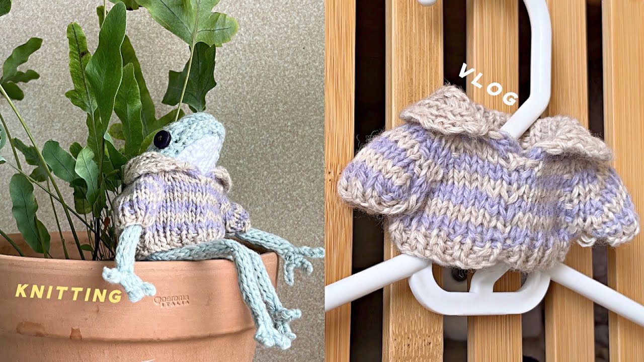 🐸🧶모드티 입고있는 뜨개구리 뜨는 브이로그/뜨개구리뜨기/뜨개구리옷뜨기/레이블리도안/뜨개브이로그/knitting vlog/frog