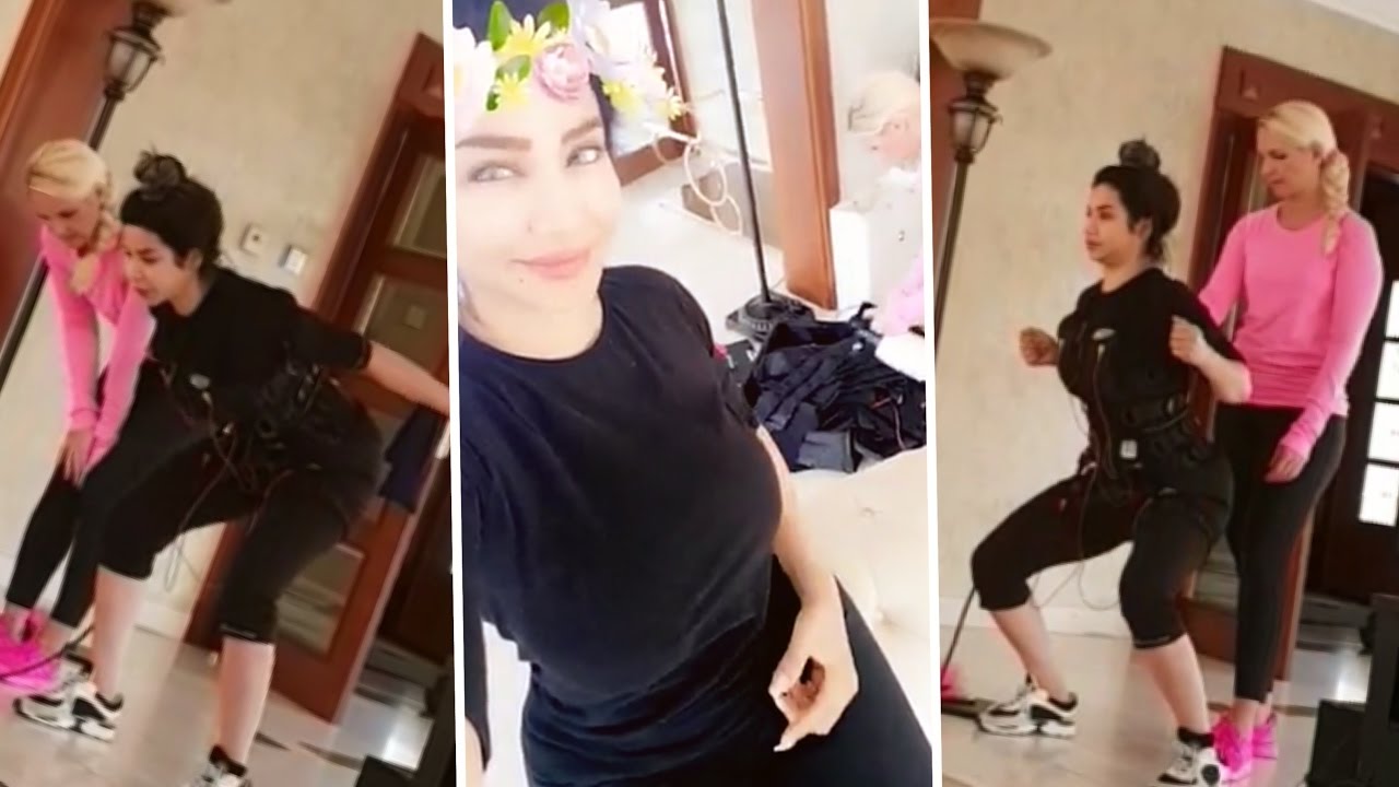شاهد لجين عمران تلعب رياضه عنيفه مع مدربتها السويدية