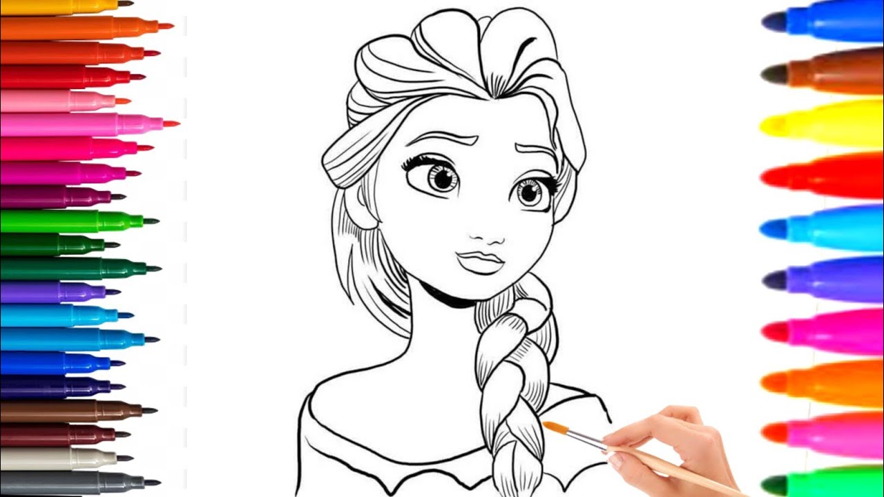 Cute princess Elsa color drawing and painting for kids 🍄💕How to draw a Elsa frozen for kids 🎉🌈