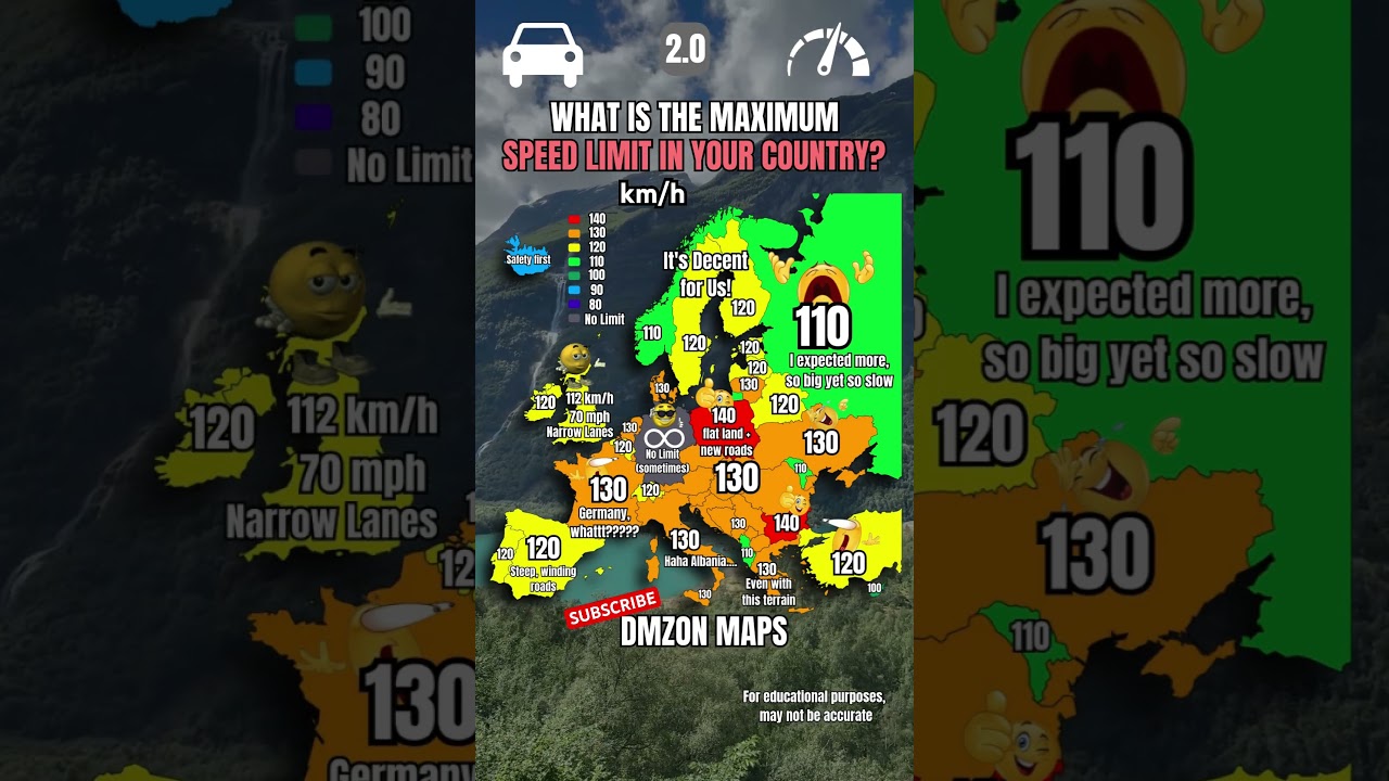 What is the Maximum Speed limit in your country? 🚘 #geography #europe #mapping #map #speed #shorts