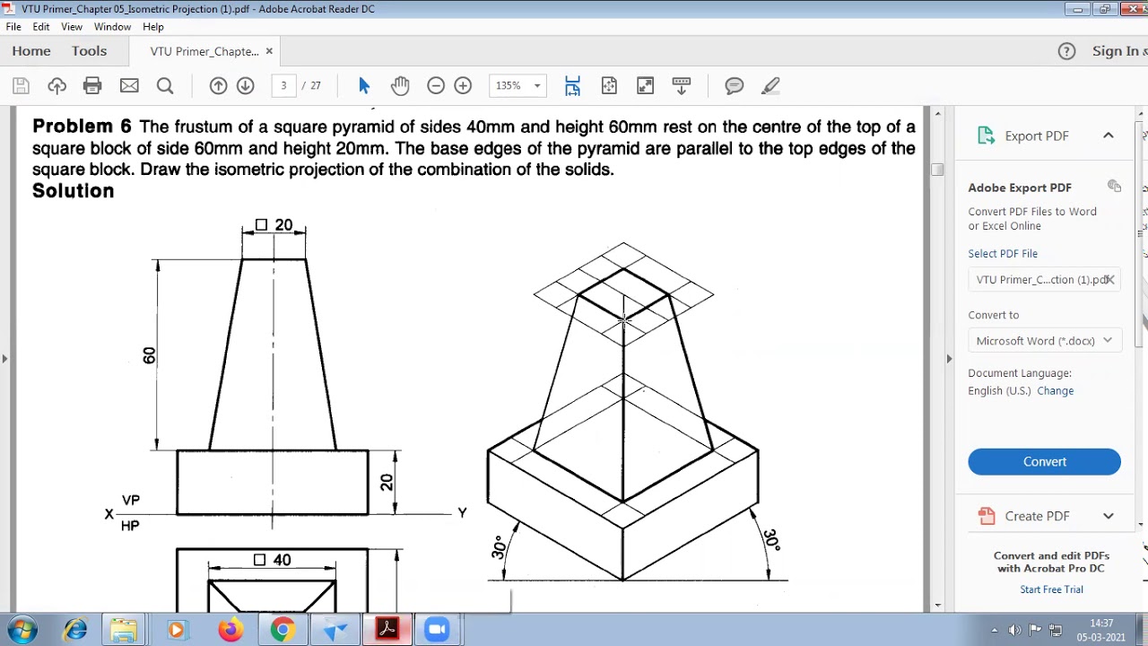 Square block and frustum of square pyramid in isometric in Solid edge software