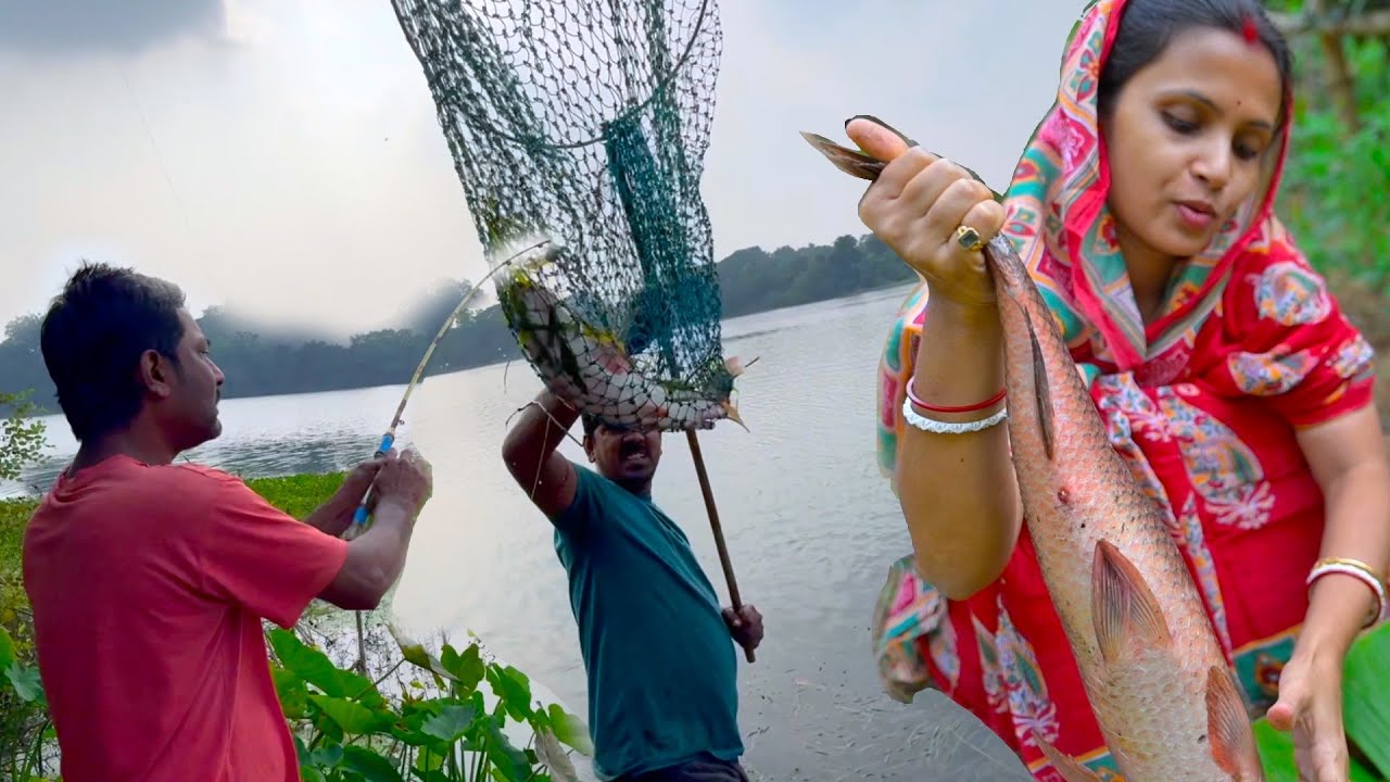 এই প্রথম কয়লা খাদান থেকে বড় মাছ ধরে রান্না করে খাওয়া | Coal mine big rui fish catch and cook