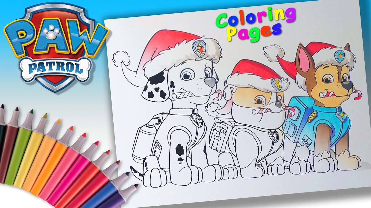 PAW Patrol christmas Coloring Pages For kids. Christmas Puppies Colouring  PAW Patrol Coloring Book