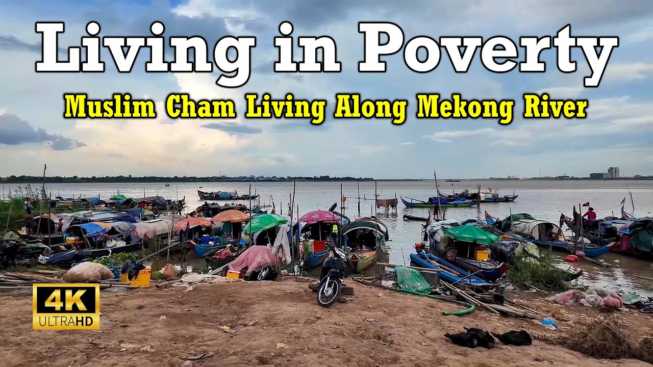 Muslim Cham Living Along Phnom Penh Mekong River 2024 | [4K] Walk Tour