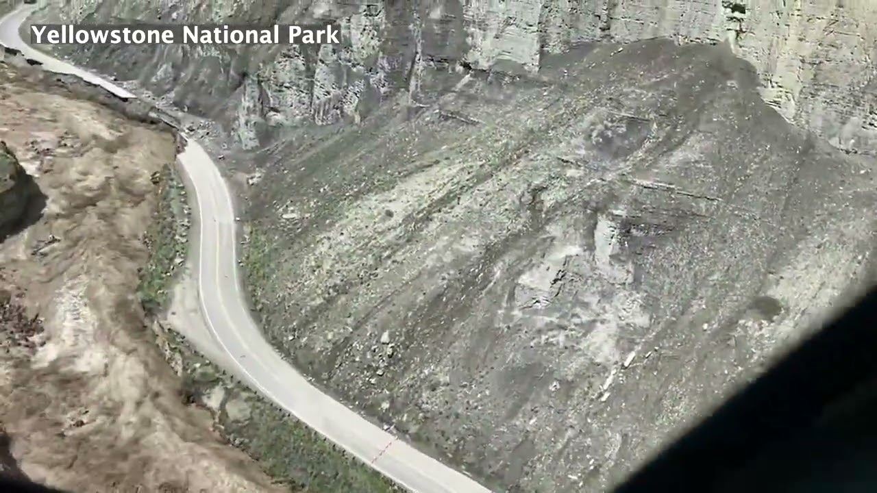 Video from the air shows extensive damage at Yellowstone National Park following rain and floods