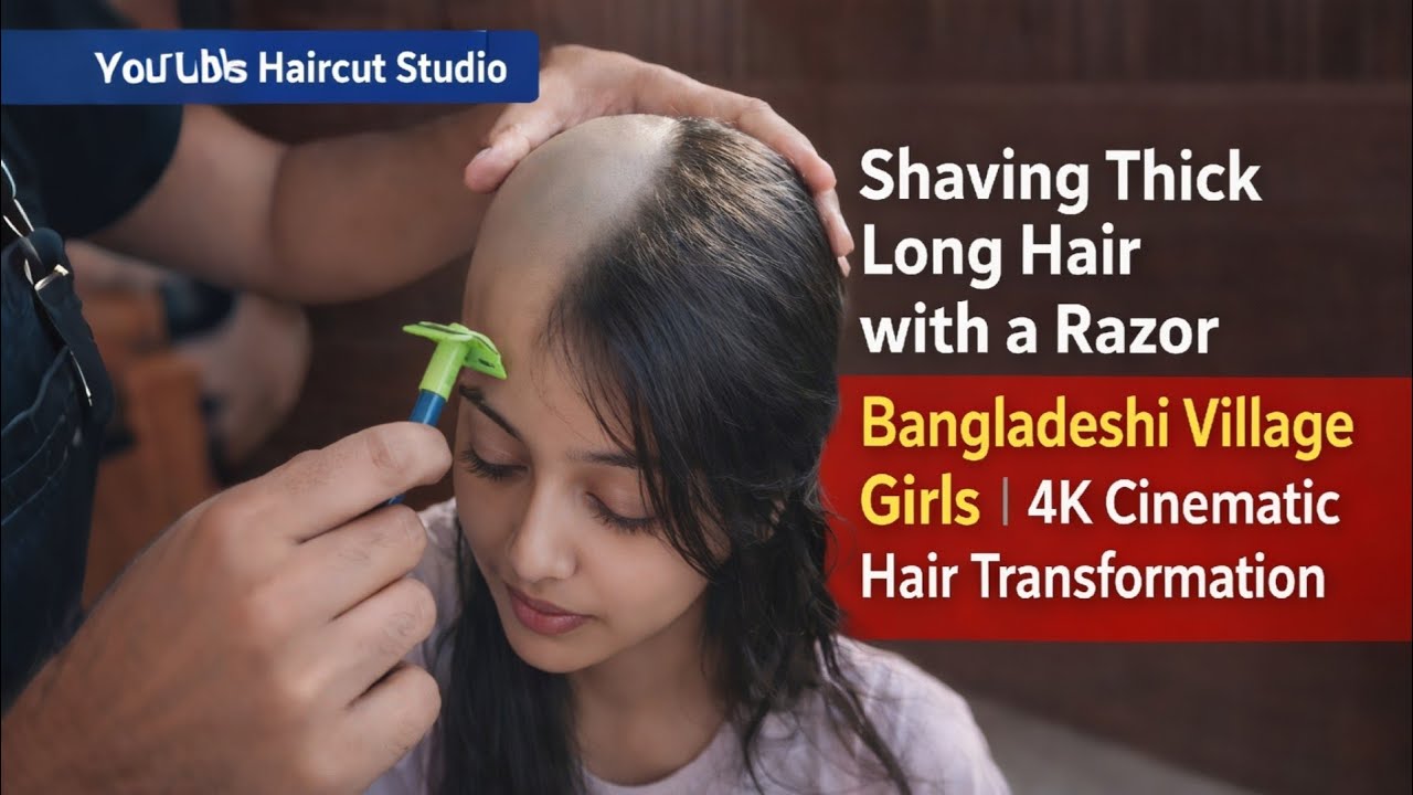 Shaving Thick Long Hair with a Razor Bangladeshi Village Girls | 4K Cinematic Hair Transformation
