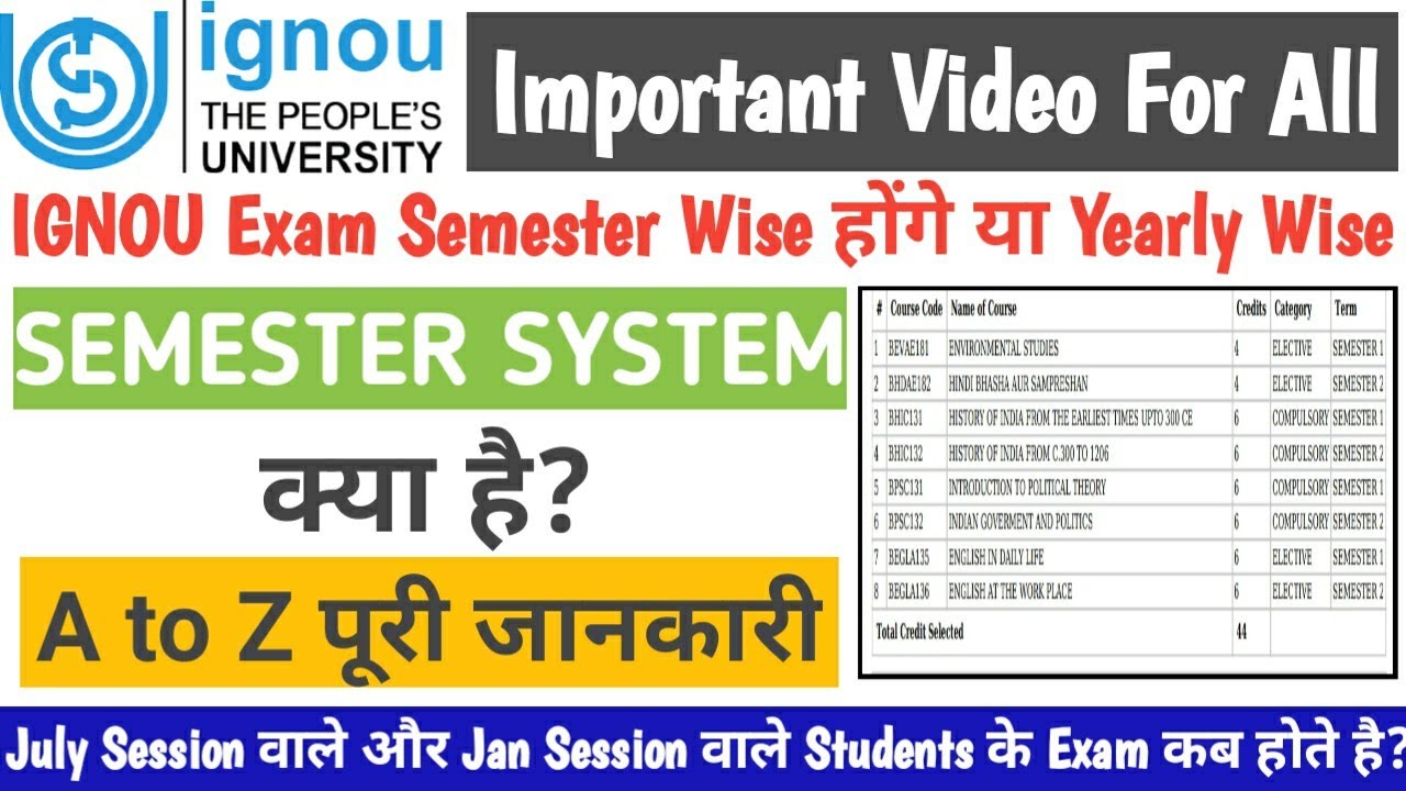 IGNOU Exam Semester Wise होंगे या Yearly Wise | IGNOU Semester System क्या है| IGNOU Exam all Detail