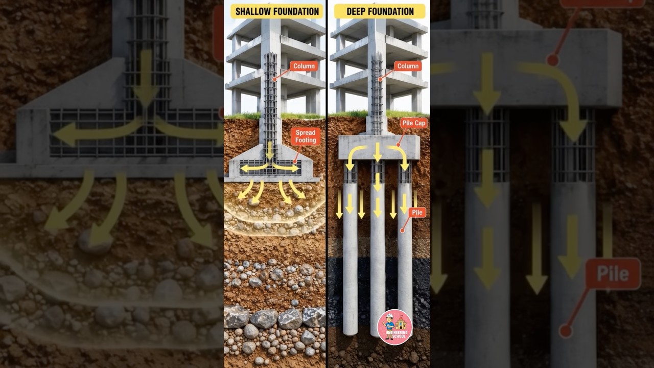 Shallow Foundation vs Deep Foundation 🏠 | Difference Explained with 3D Animation⚙️🚧