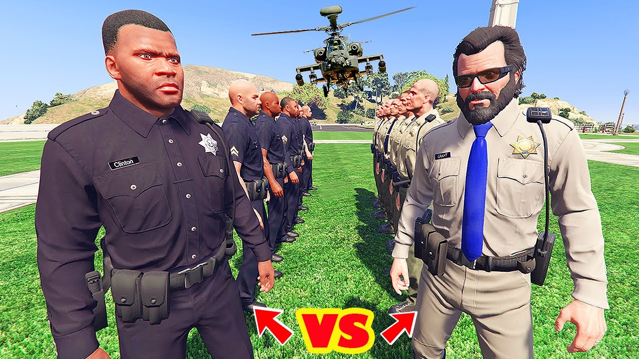 Franklin's POLICE Team vs Michaels SHERIFF Team in GTA 5 | SHINCHAN and CHOP