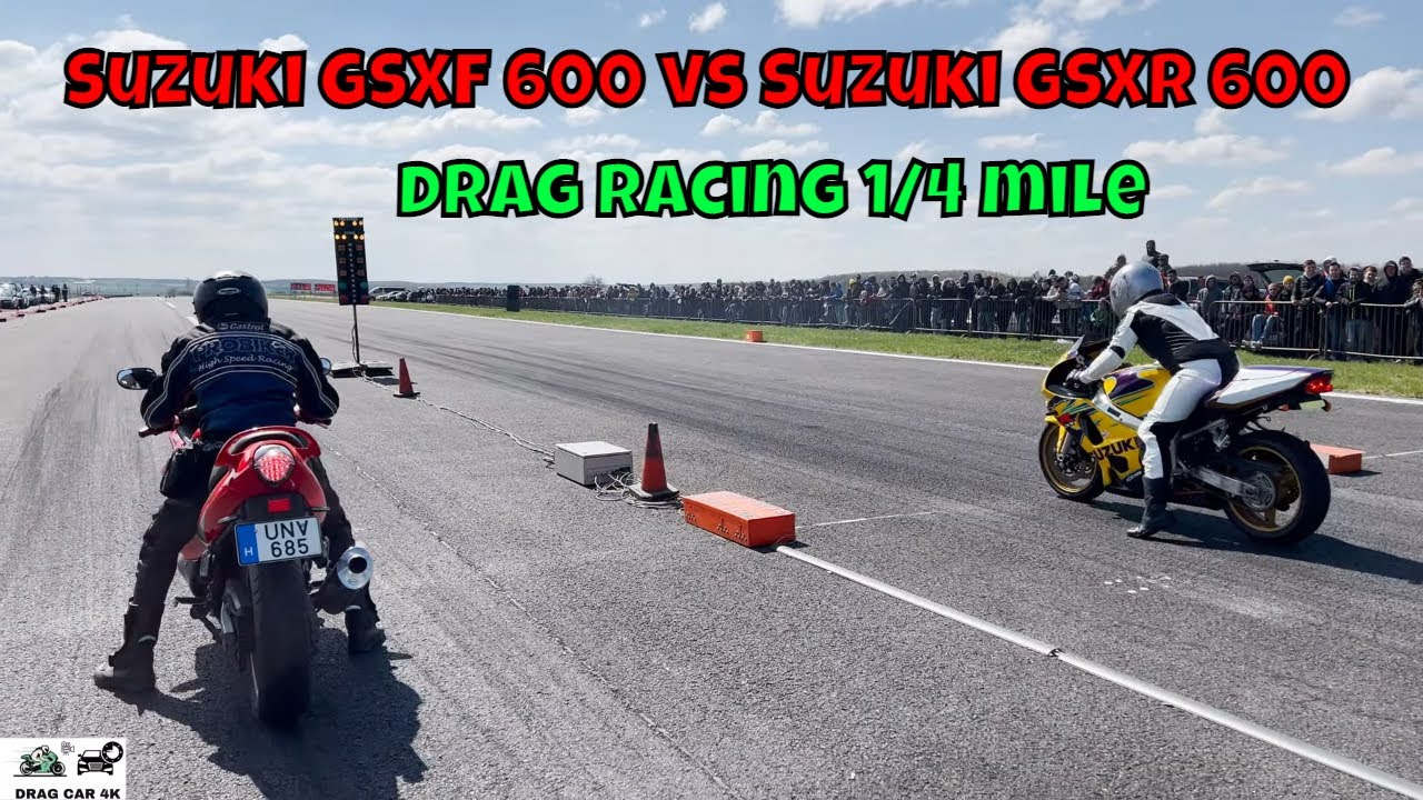 Suzuki GSXF 600 vs Suzuki GSXR 600 motorcycle drag racing 1/4 mile 🏍🚦 - 4K UHD