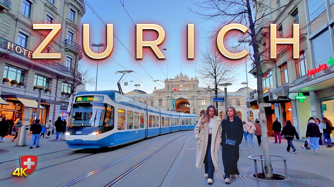 Switzerland ZURICH 📍 Experience the Evening Streets in Zürich 4K Free Walking Tour Bahnhofstrasse