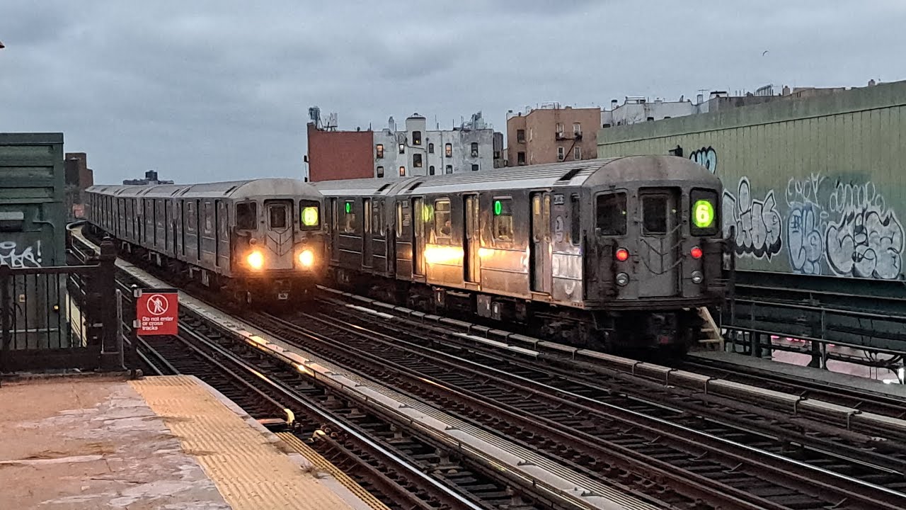 IRT Pelham Line: 6 local, 6 EXP trains at Morrison Soundview avs (R62A)