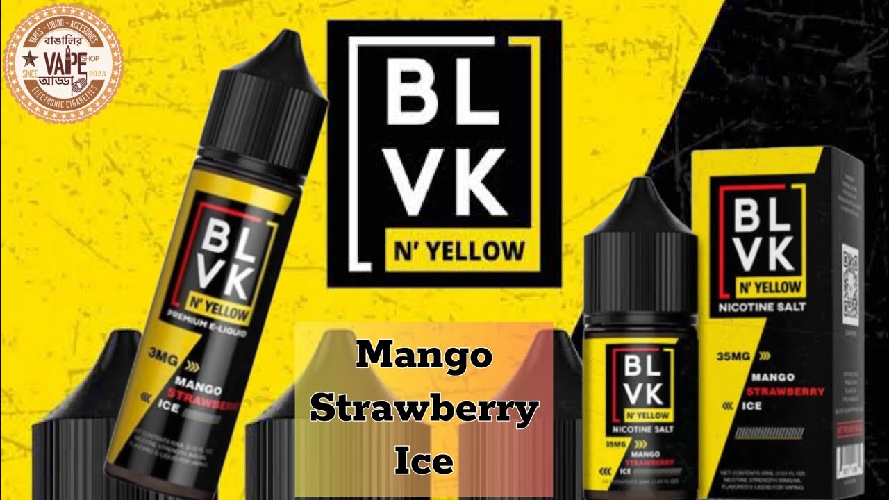 BLVK N' YELLOW Mango Strawberry Ice Reciew | TOBACCO FREE NIC SALT | #vaping #vape @BLVKEliquid
