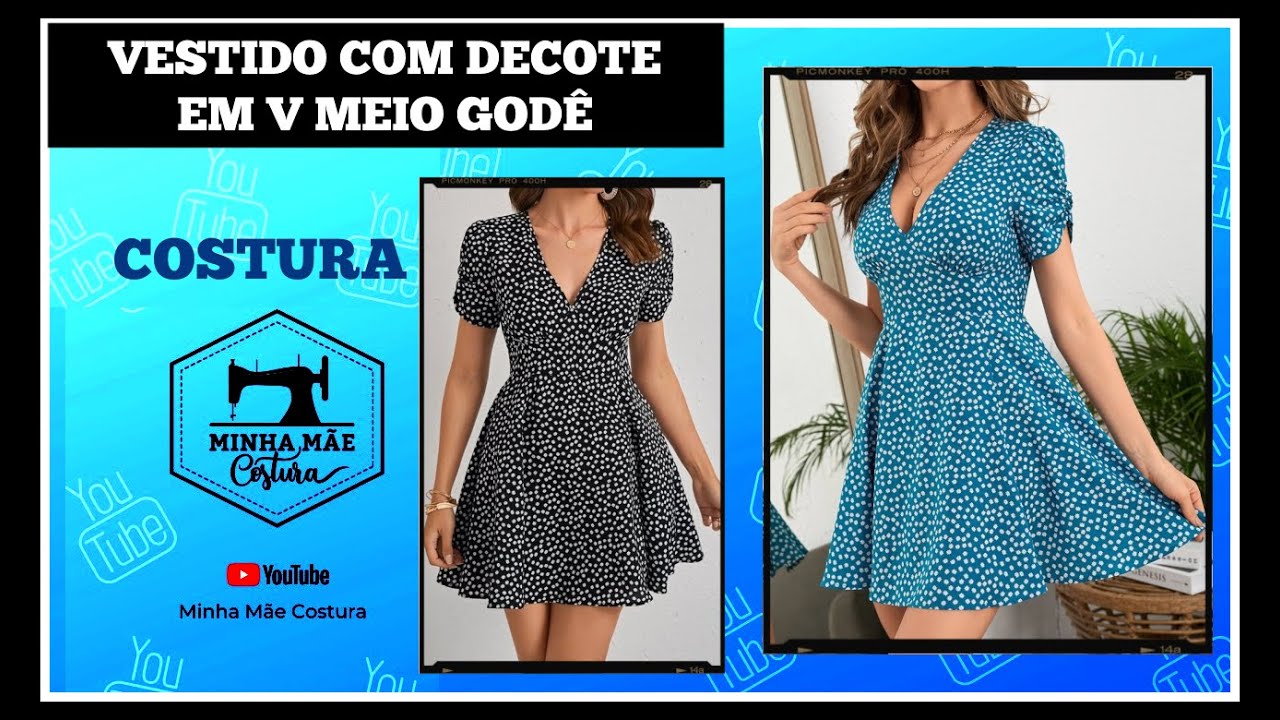VESTIDO COM DECOTE EM V MEIO GODÊ - PASSO A PASSO DA COSTURA