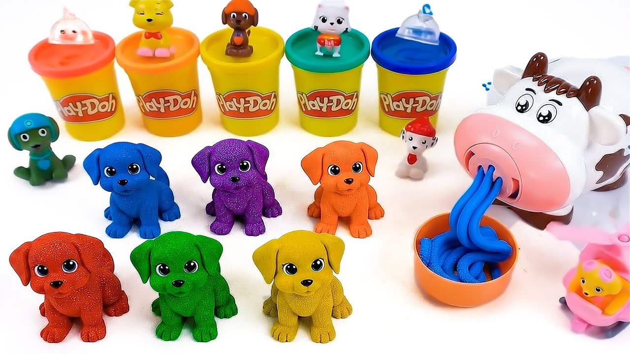 How to Make Rainbow Play Doh Dogs & Cutting ASMR 🌈 Kinetic Sand ASMR