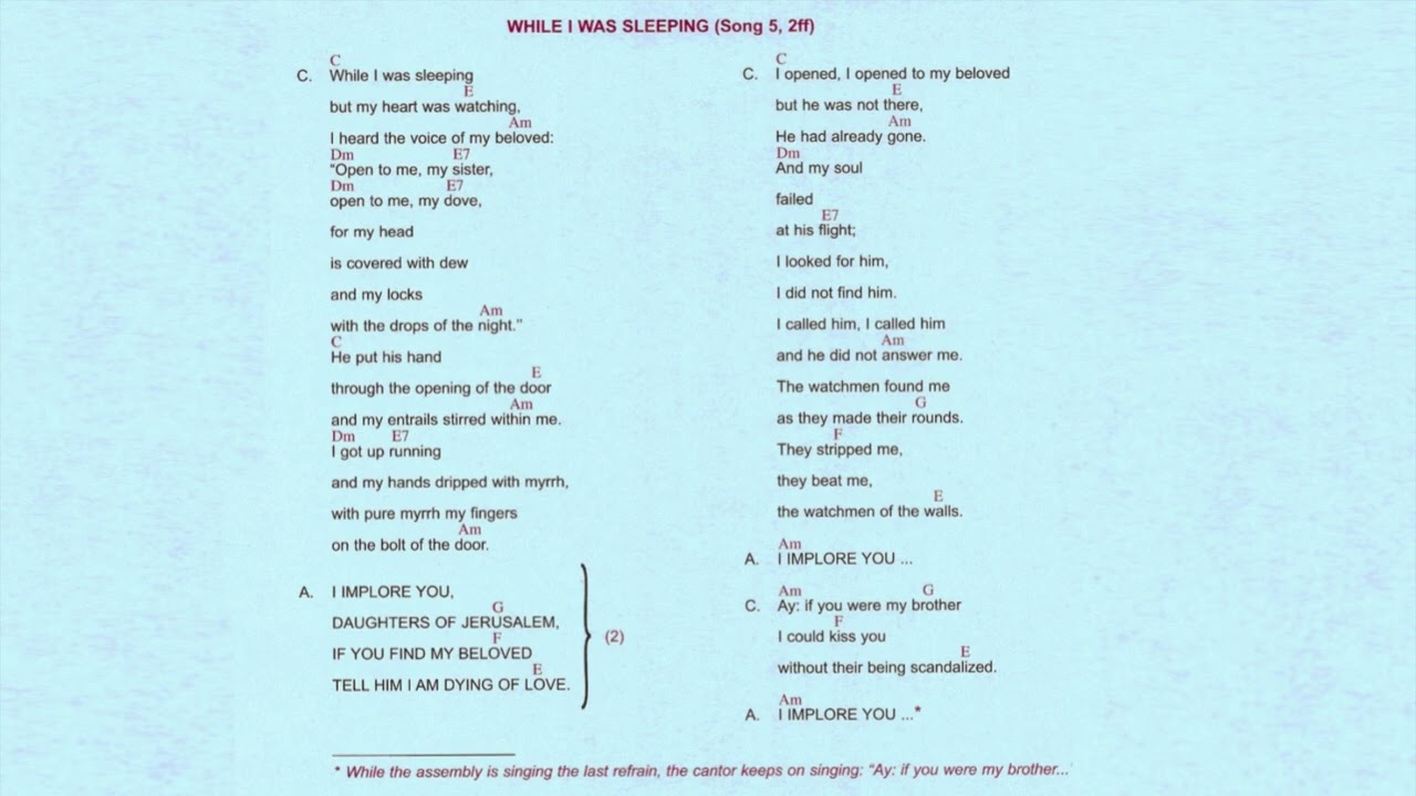 WHILE I WAS SLEEPING Song of the Neocatechumenal Way
