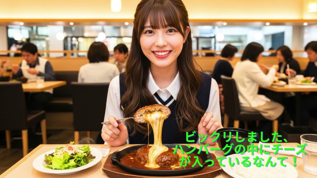 【Suno AI】ビックリしました、ハンバーグの中にチーズが入っているなんて！【アイドルソング】