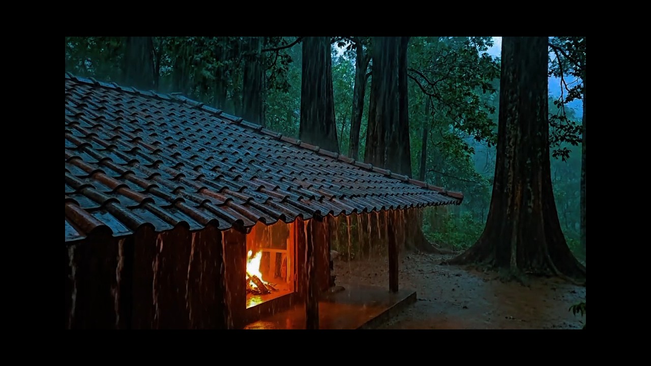 Deep Sleep Rain Sounds in a Javanese Traditional Village House | Cozy, Fireplace, Forest Ambience