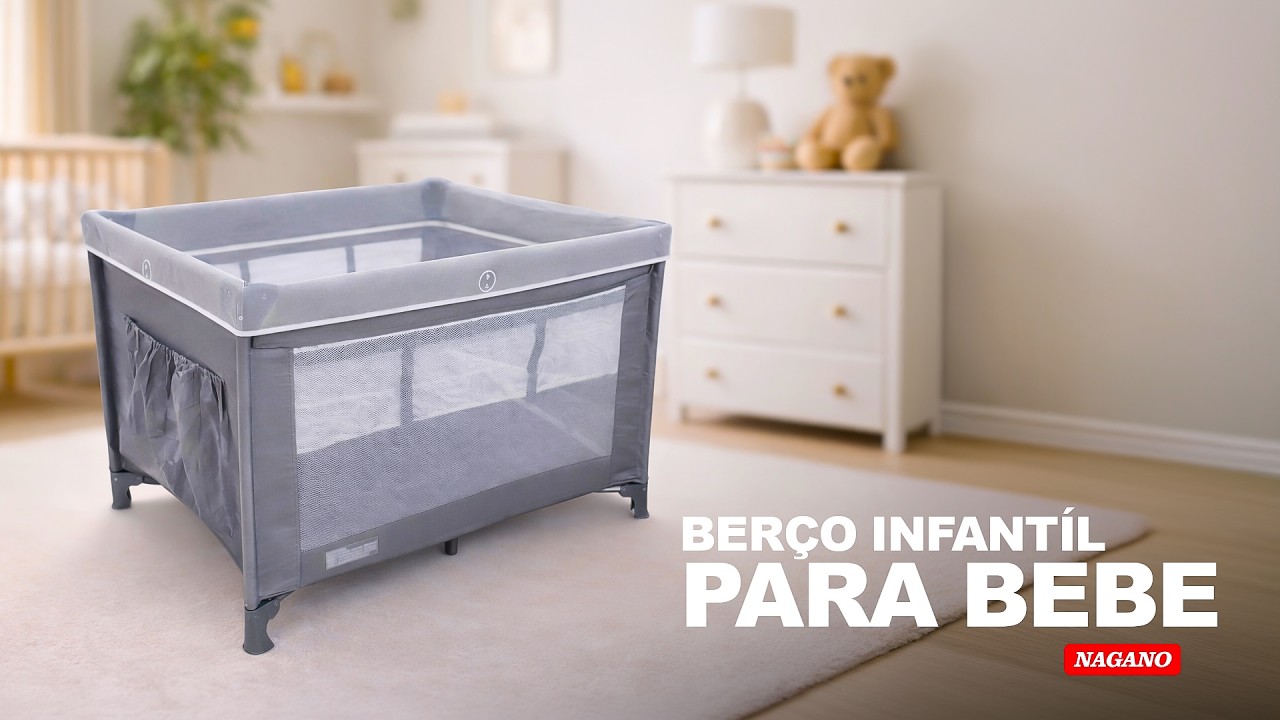 Berço Portátil Infantil Cercado 0-15kg Desmontável com Mosquiteiro Bolsa de Transporte Cinza