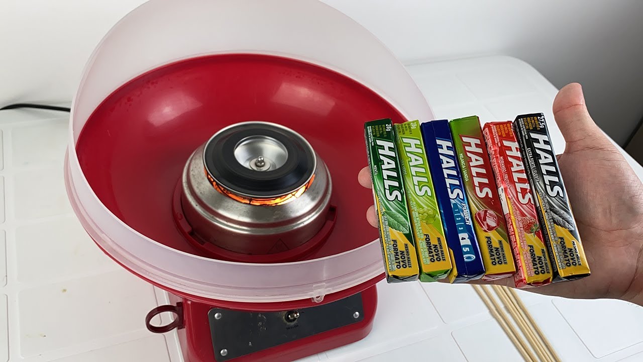 COLOQUEI HALLS NA MÁQUINA DE ALGODÃO DOCE E OLHA O QUE VIROU!!