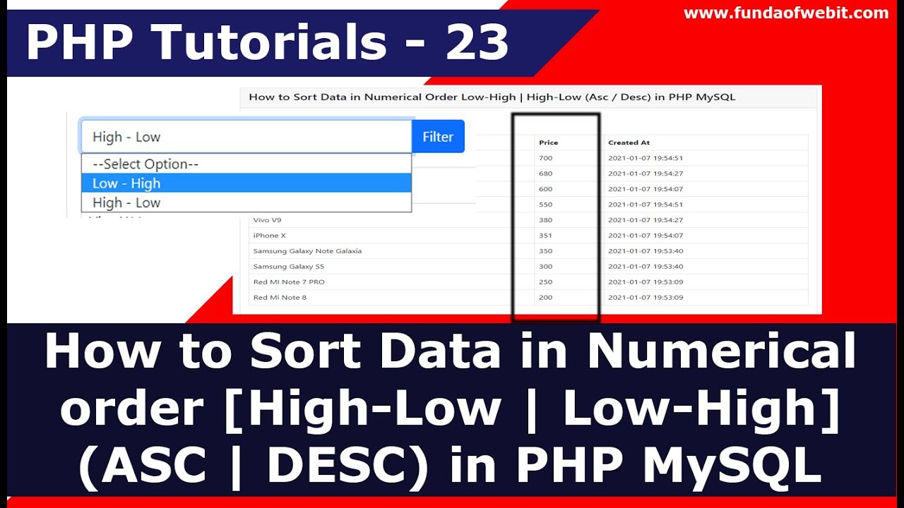 How to Sort Data in Numerical order (High-Low | Low-High) in PHP MySQL | PHP Tutorials - 23