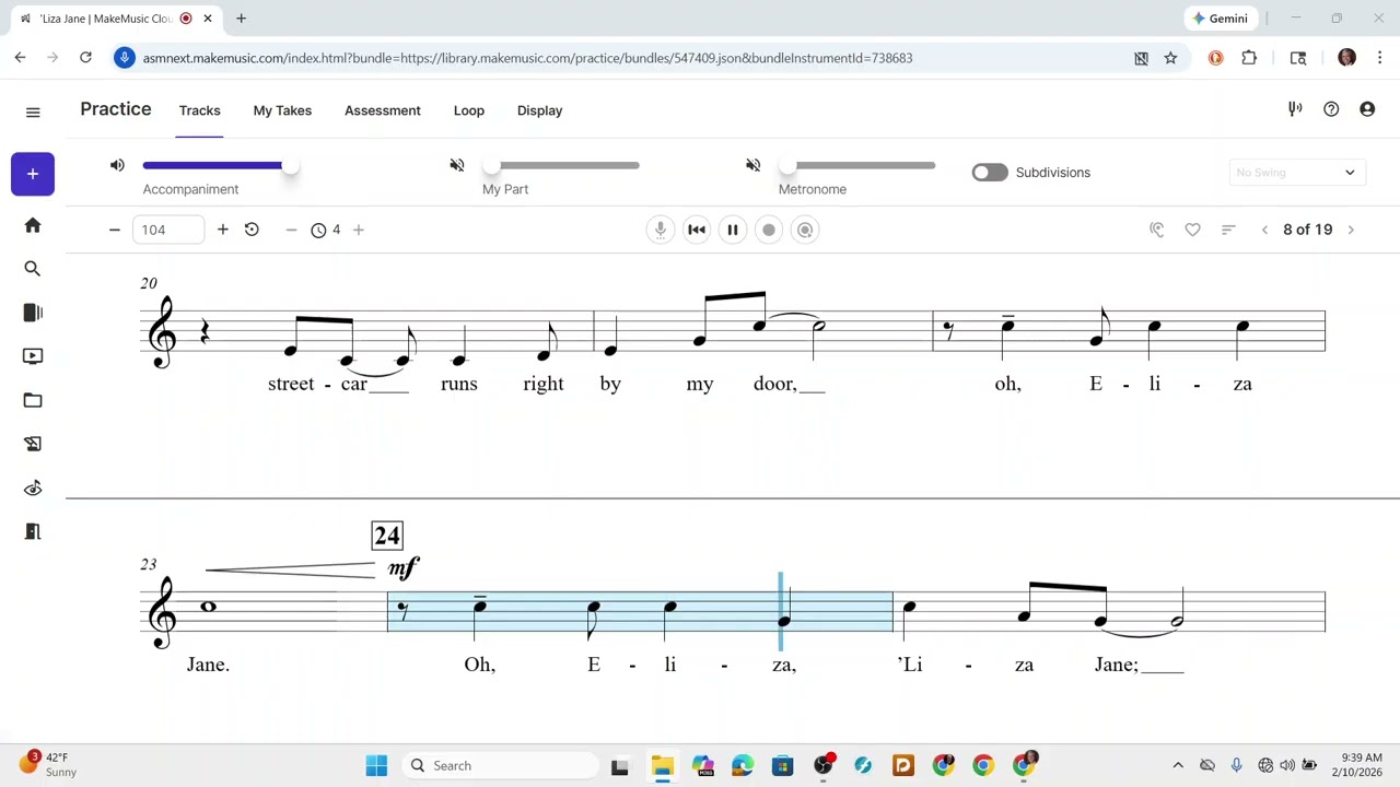 Liza Jane, arr Althouse, Med Low, WITHOUT Melody