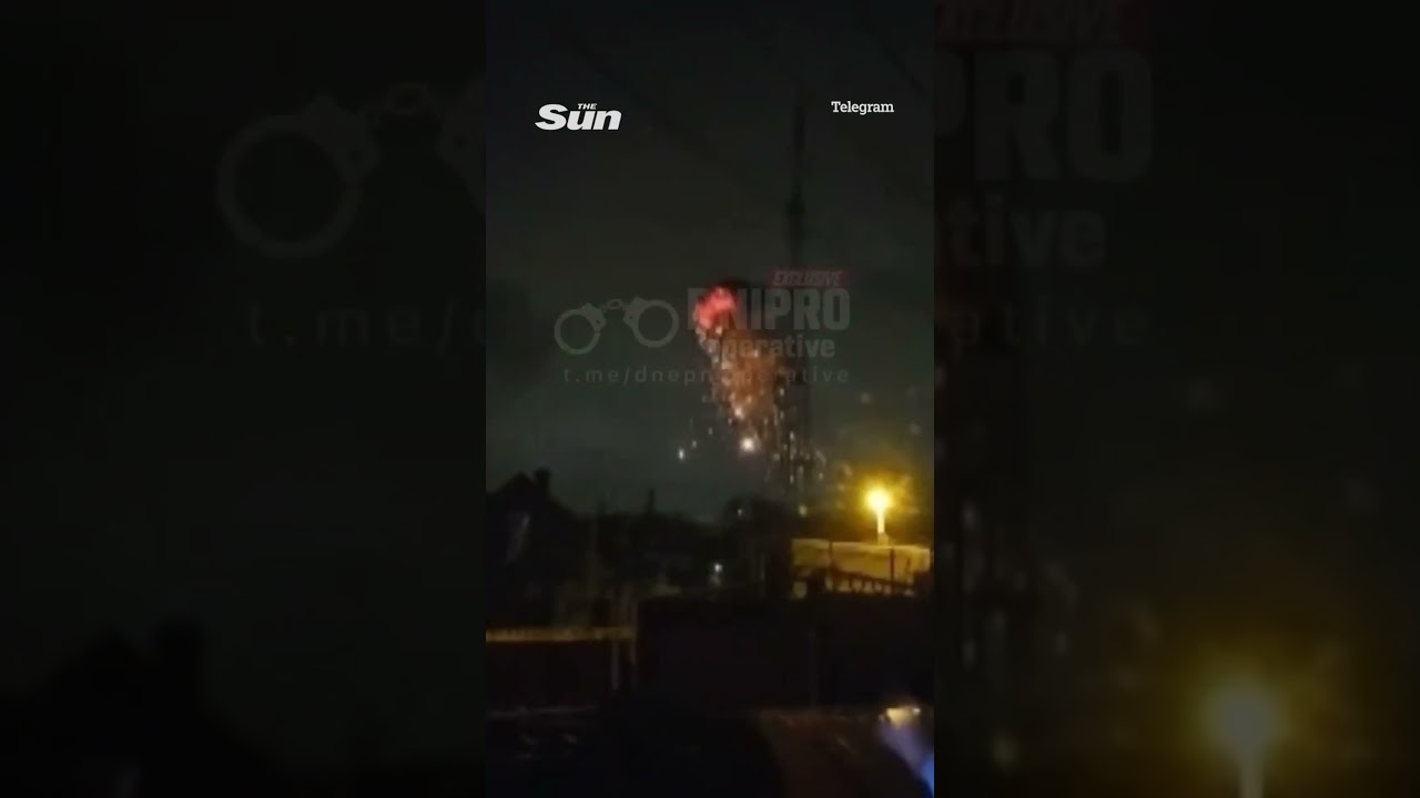 Moment Russian drone hits TV tower in Dnipro, Ukraine #warinukraine #ukraine