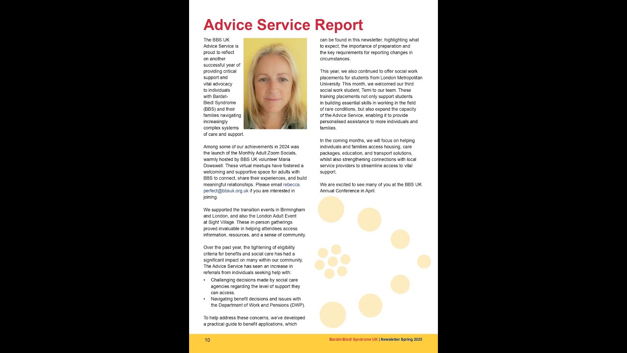 Advice Service Report and Tips for Applying for Benefits - BBS UK Spring 2025 newsletter