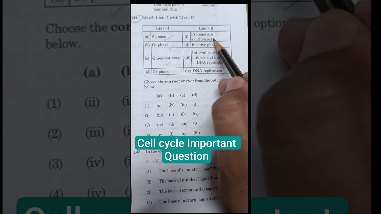 Match The Following Most Important Question Cell Cycle Pyq For  Neet Target 2026