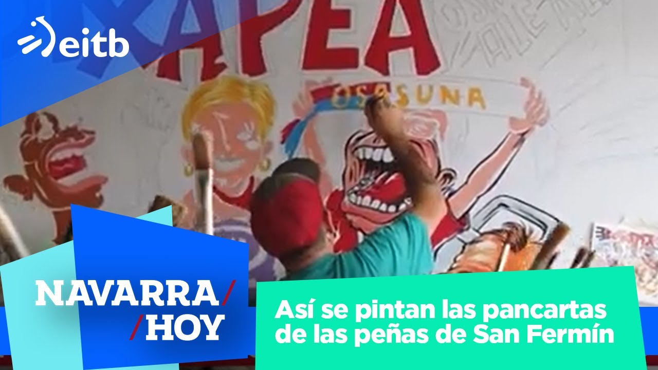Así se pintan las pancartas de las peñas de San Fermín