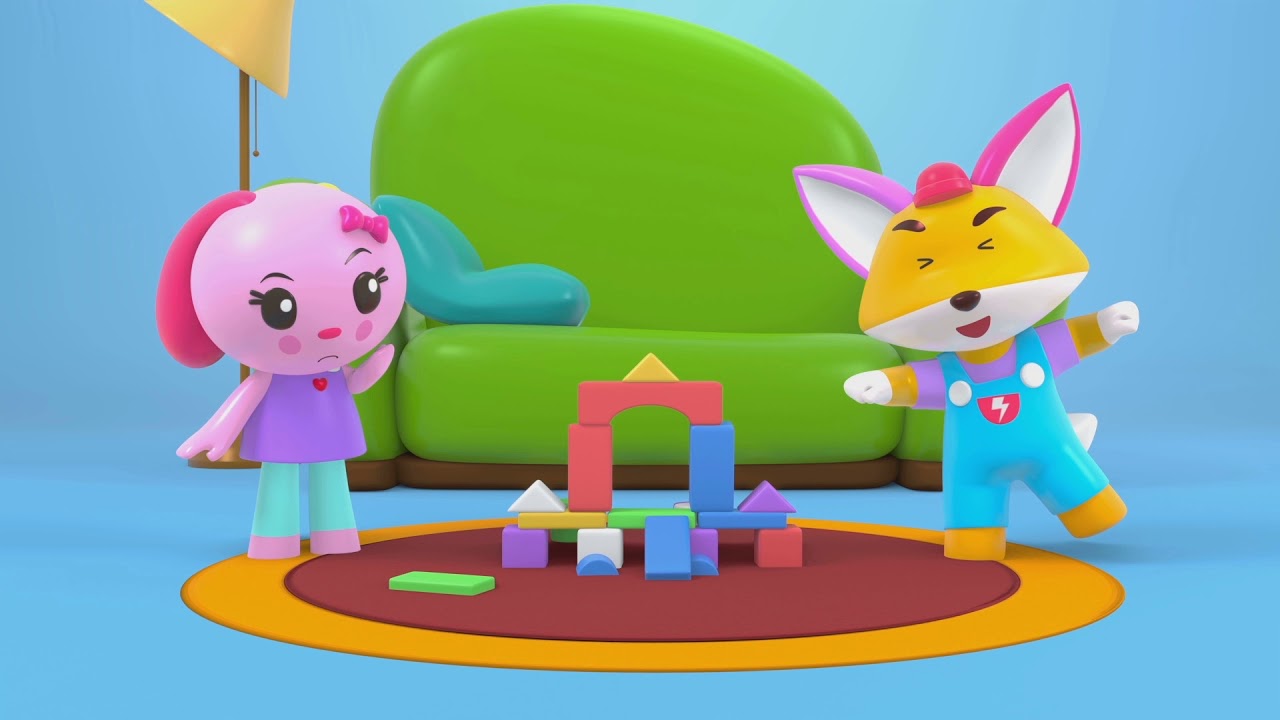 Fox and Rabbit Playing with Building Blocks