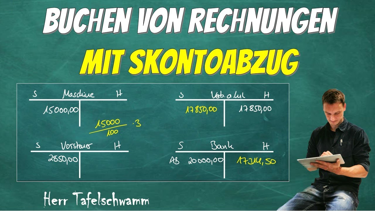 Einfaches Buchen von Rechnungen mit Skontoabzug inkl. Darstellung auf T-Konten und Buchungssätzen