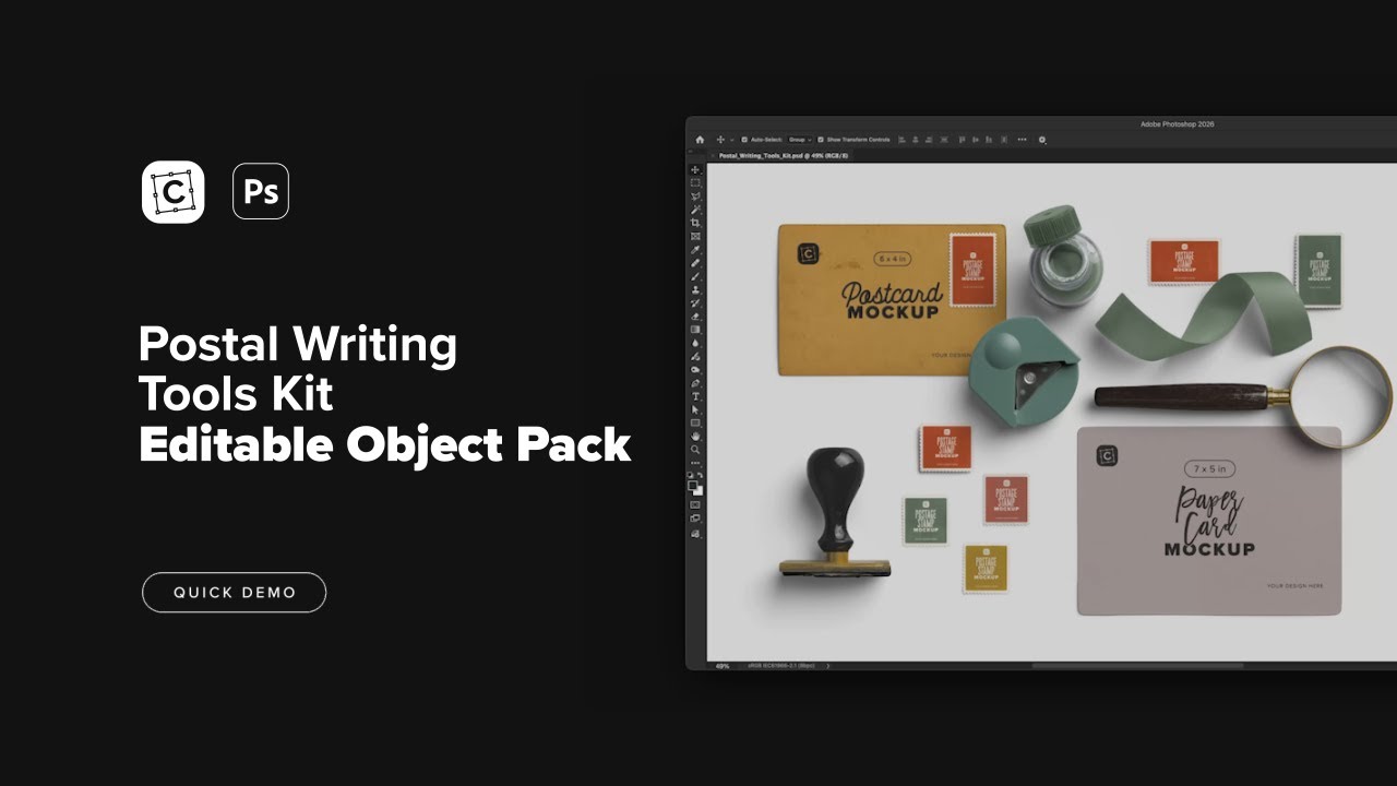 Postal Writing Tools Kit Quick Demo &mdash; Build postal & stationery scenes with real-photo writing props