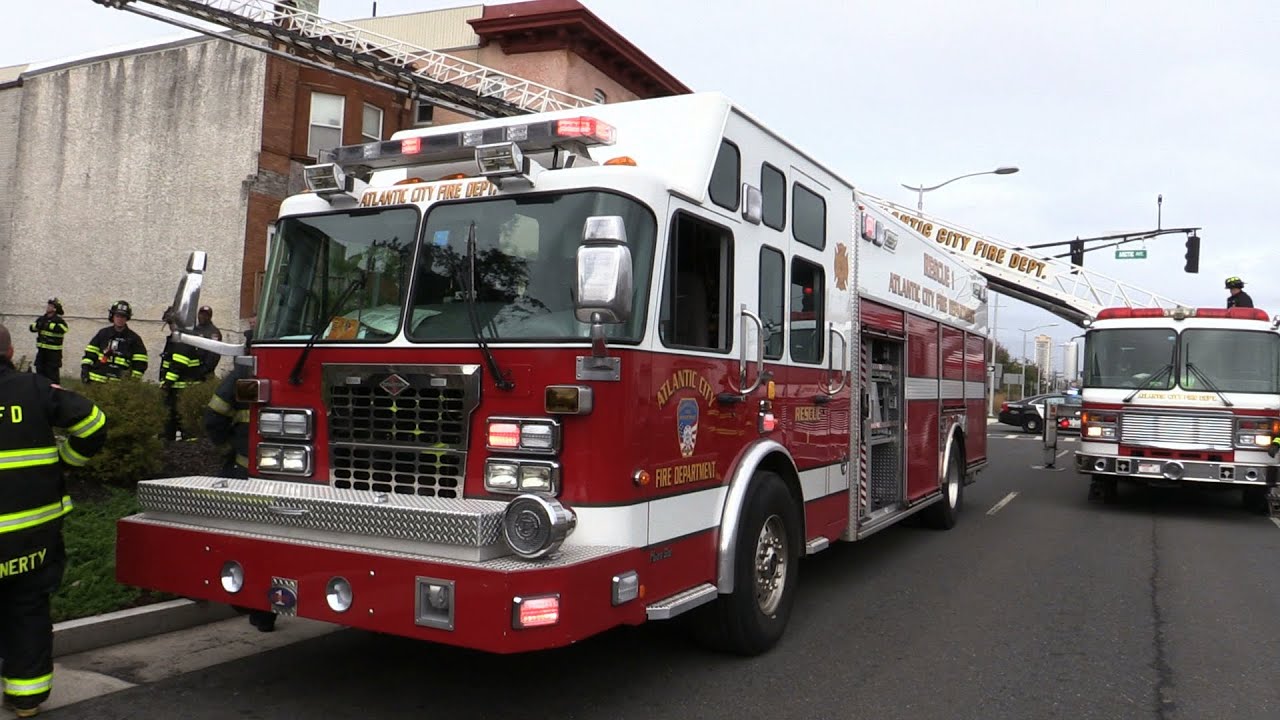 Atlantic City NJ Fire Dept Operate at an abandoned house with debris in danger of falling