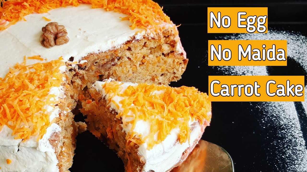 Eggless Carrot Cake | Whole wheat Carrot Cake | How to make moist Carrot Cake | Carrot Cake recipe