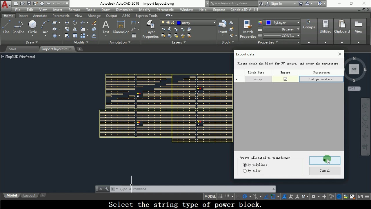 4.3 Export arrays and transformer data in dwg --- gc2c (3D design for complex terrain PV plant)