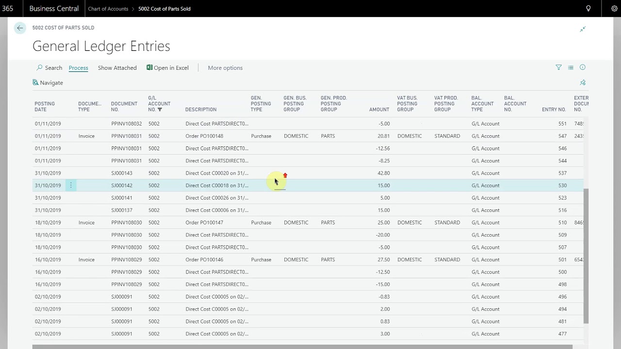 How to view the General Ledger Entries of a particular G/L Account in Business Central