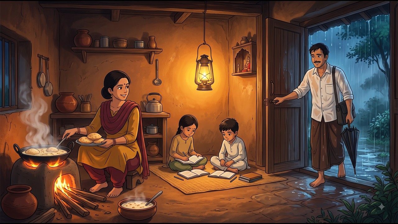 Rainy Night Village Life 🌧️ | Indian Family Routine | Ghibli Style ASMR | Kheer Puri Cooking