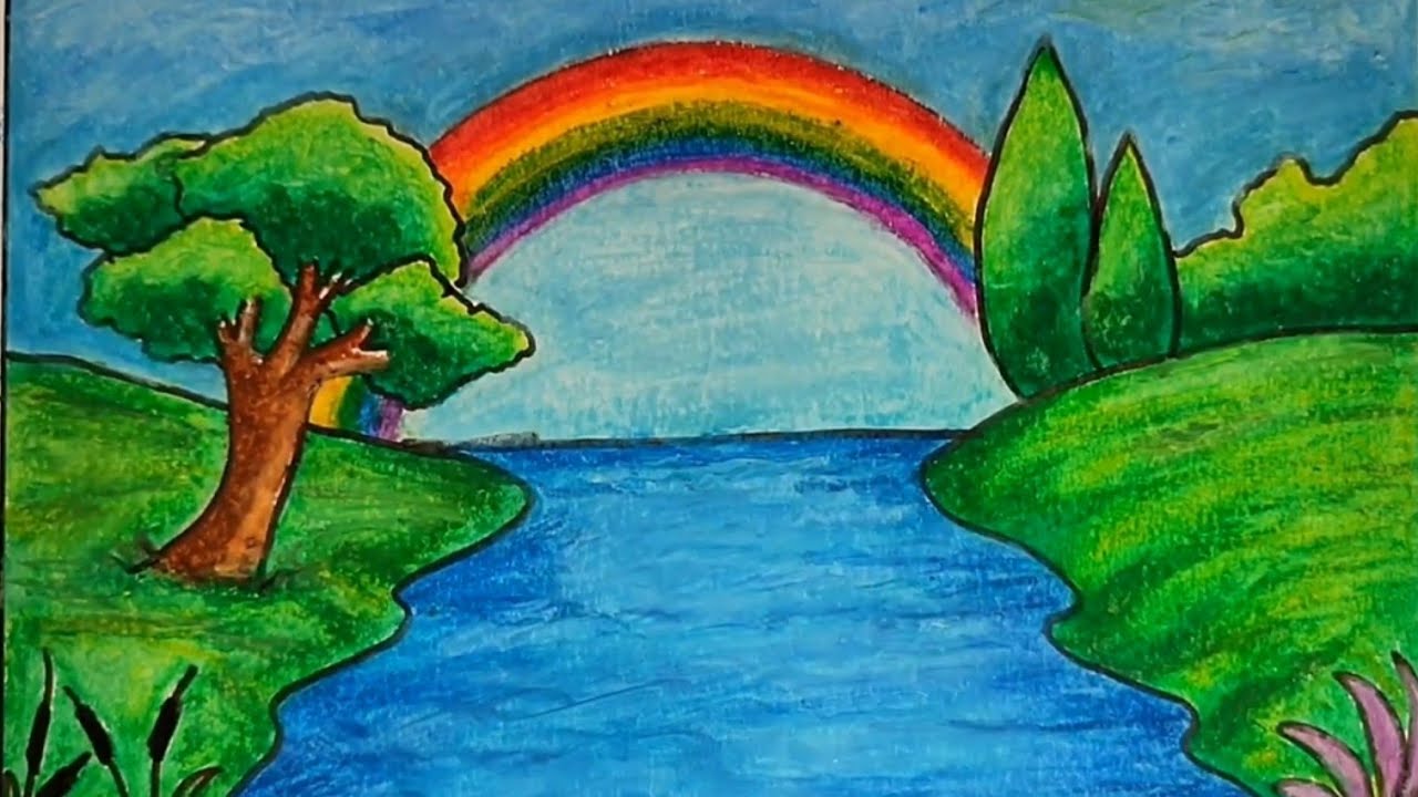 KOLAY PASTEL BOYA MANZARA RESMİ, easy drawing oil pastel landscape