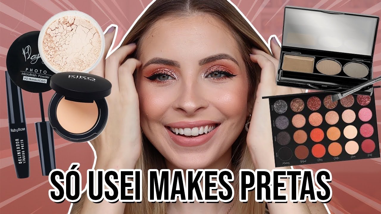 DESAFIO MAKE COMPLETA COM PRODUTOS DE EMBALAGEM PRETA!!! | FERNANDA TUMAS