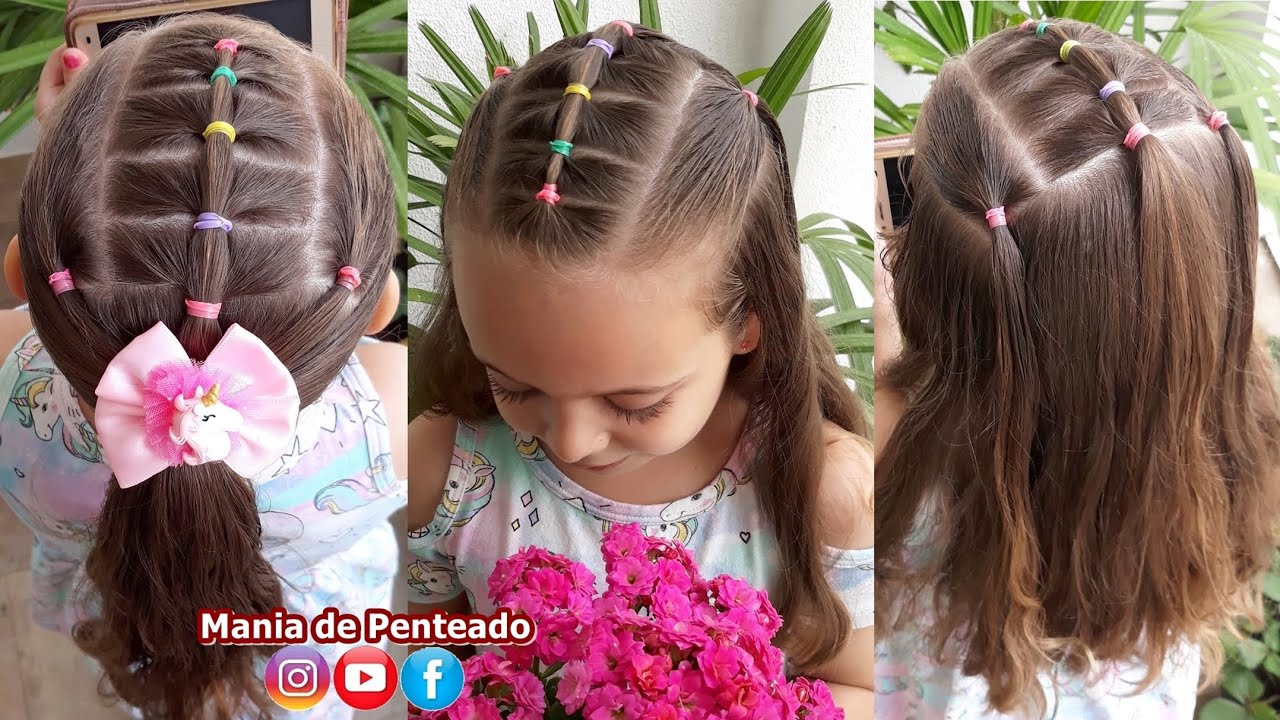 Penteado Infantil fácil com ligas para escola ou passeio😍