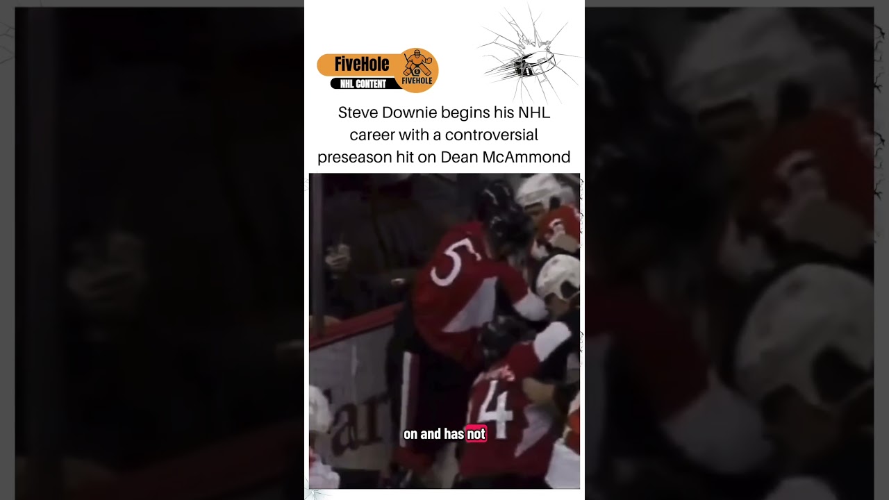 Controversial start: Downie&rsquo;s hit concusses Dean McAmmond.