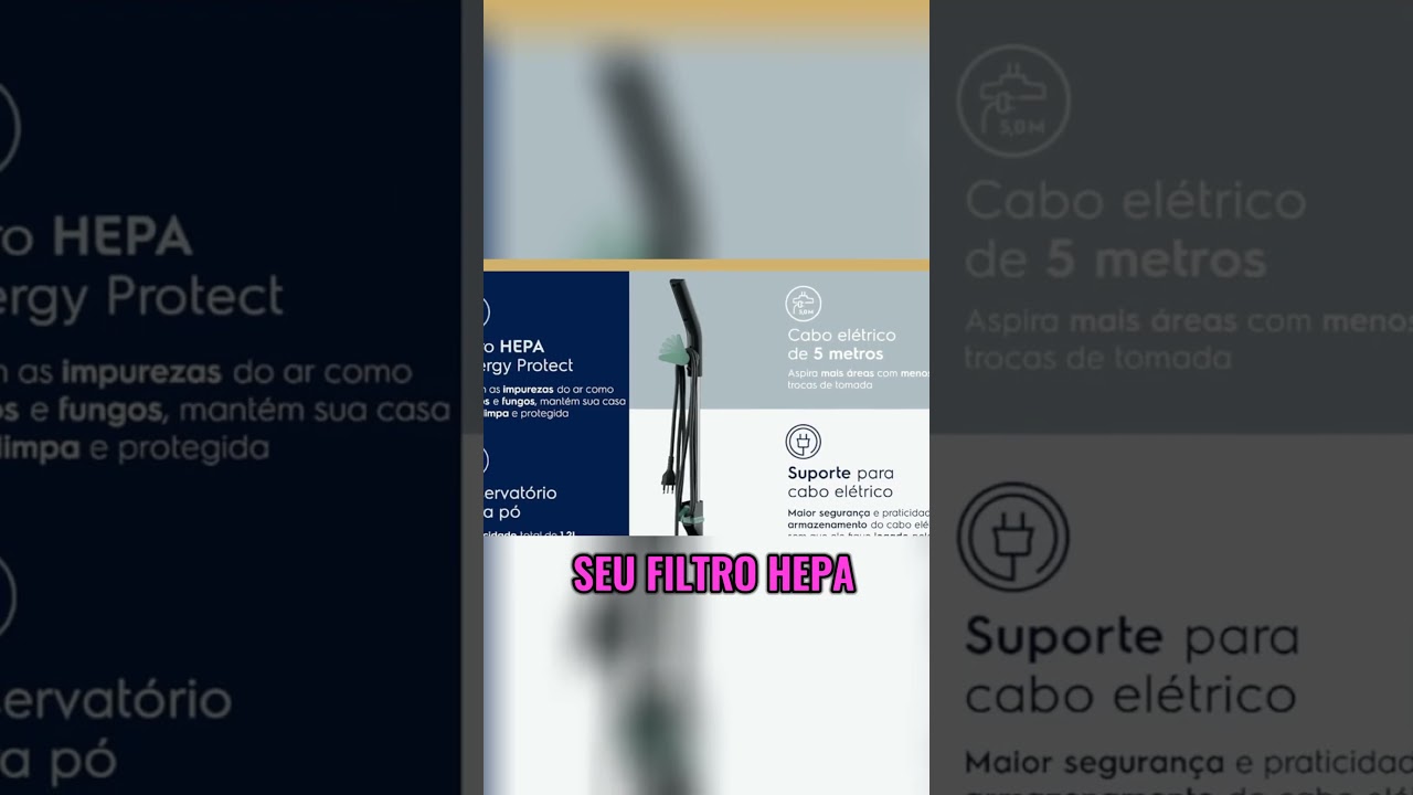 Aspirador pó vertical c/ fio portátil  2 em 1 1100W cabo 5m capacidade 1,2L filtro HEPA Electrolux