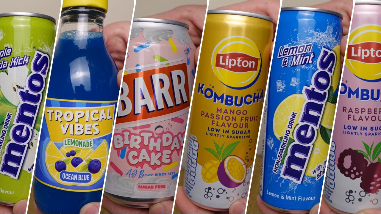 Trying Mentos Apple soda kick, Lemon & Mint | Barr Birthday Cake | Tropical Vibes | Lipton Kombucha