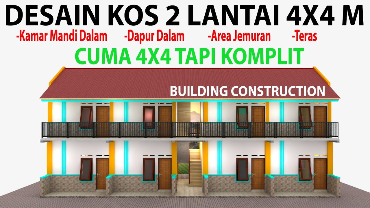 DESAIN KOS KOSAN 2 LANTAI 4X4 m || DENGAN DAPUR DAN KAMAR MANDI DALAM