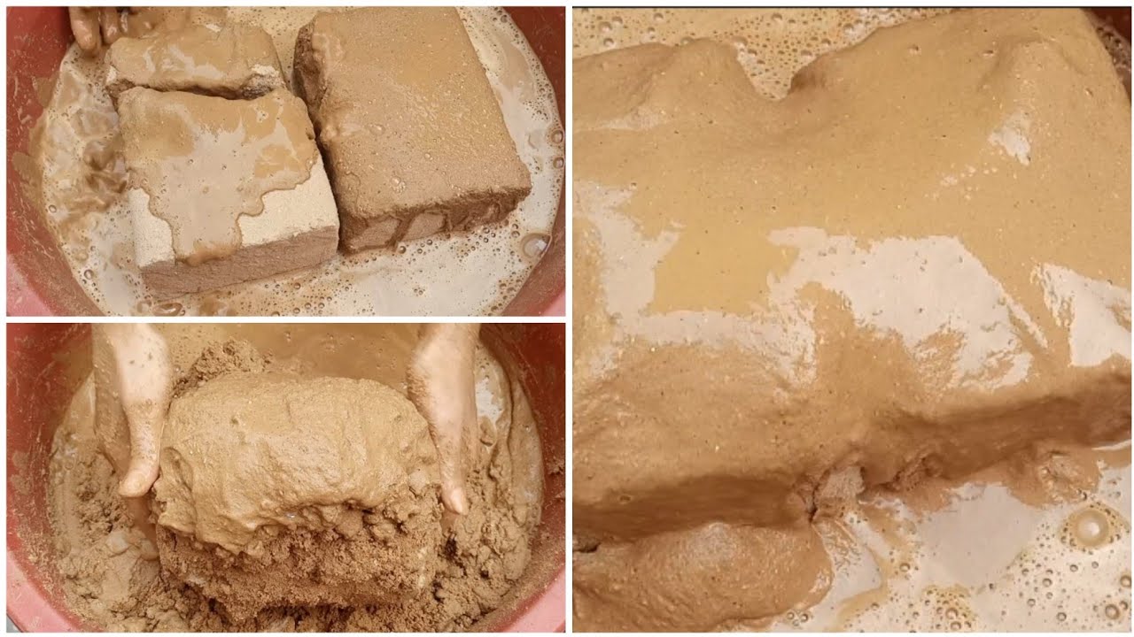 Pure golden sand shapes crumbling in fomy water ||so relaxing and satisfying dipping pasteplAy