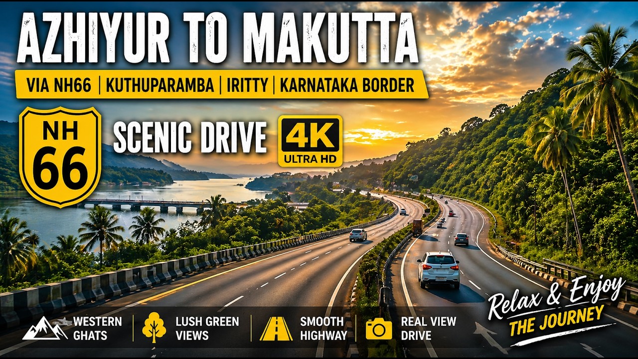 4K Scenic Drive from Azhiyur to Makutta via NH66 | Kerala to Karnataka Border Relaxing Journey 🚗