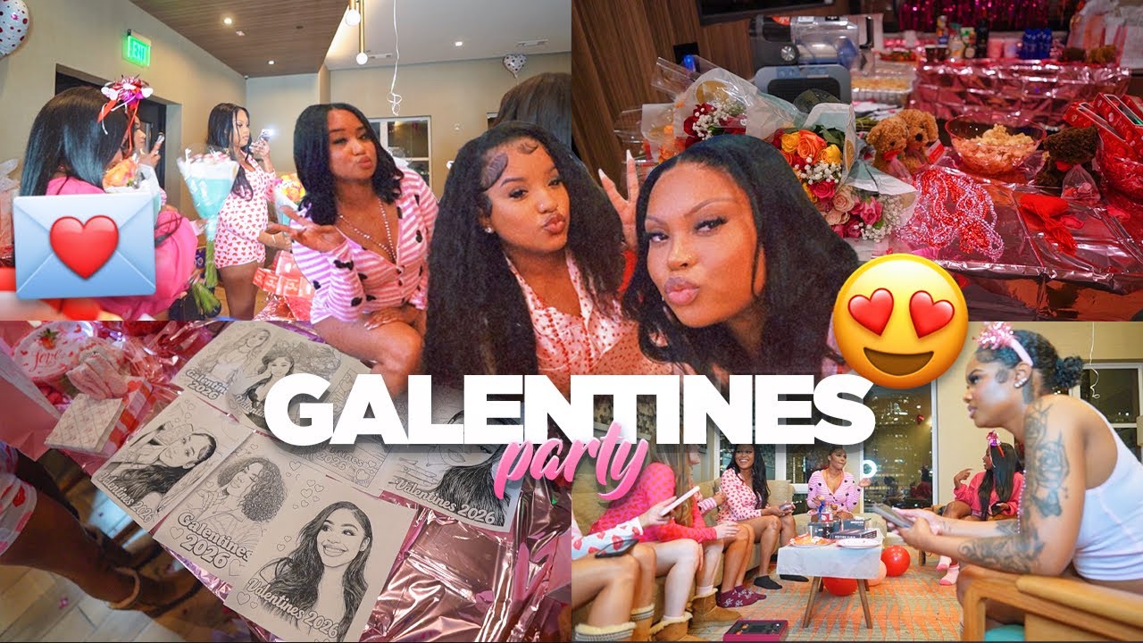 GALENTINES PARTY: grwm , getting gifts, setting up + party with us  😍