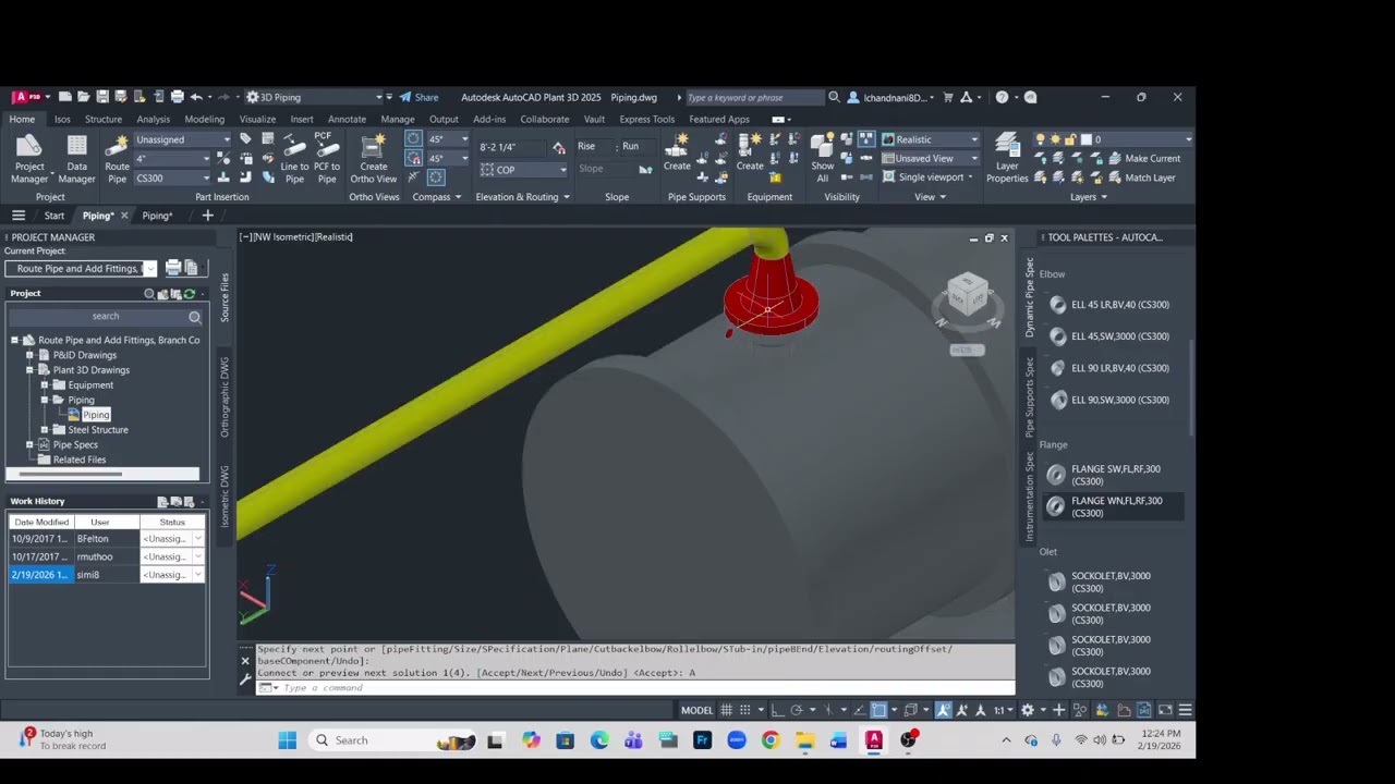 Routing pipe and adding valves, pipe supports in AutoCAD Plant 3D