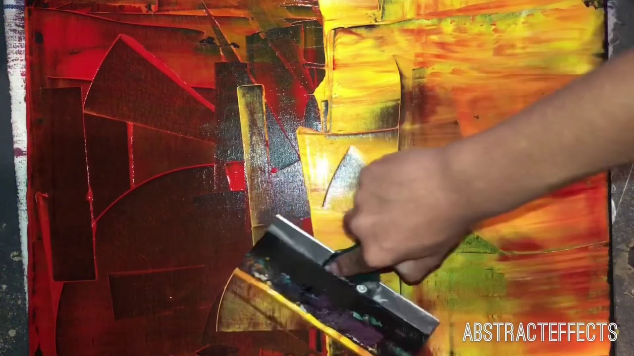 SUPER EASY ABSTRACT PAINTING- ACRYLIC PAINT- RED YELLOW AND ORANGE- * VERY EASY * AE